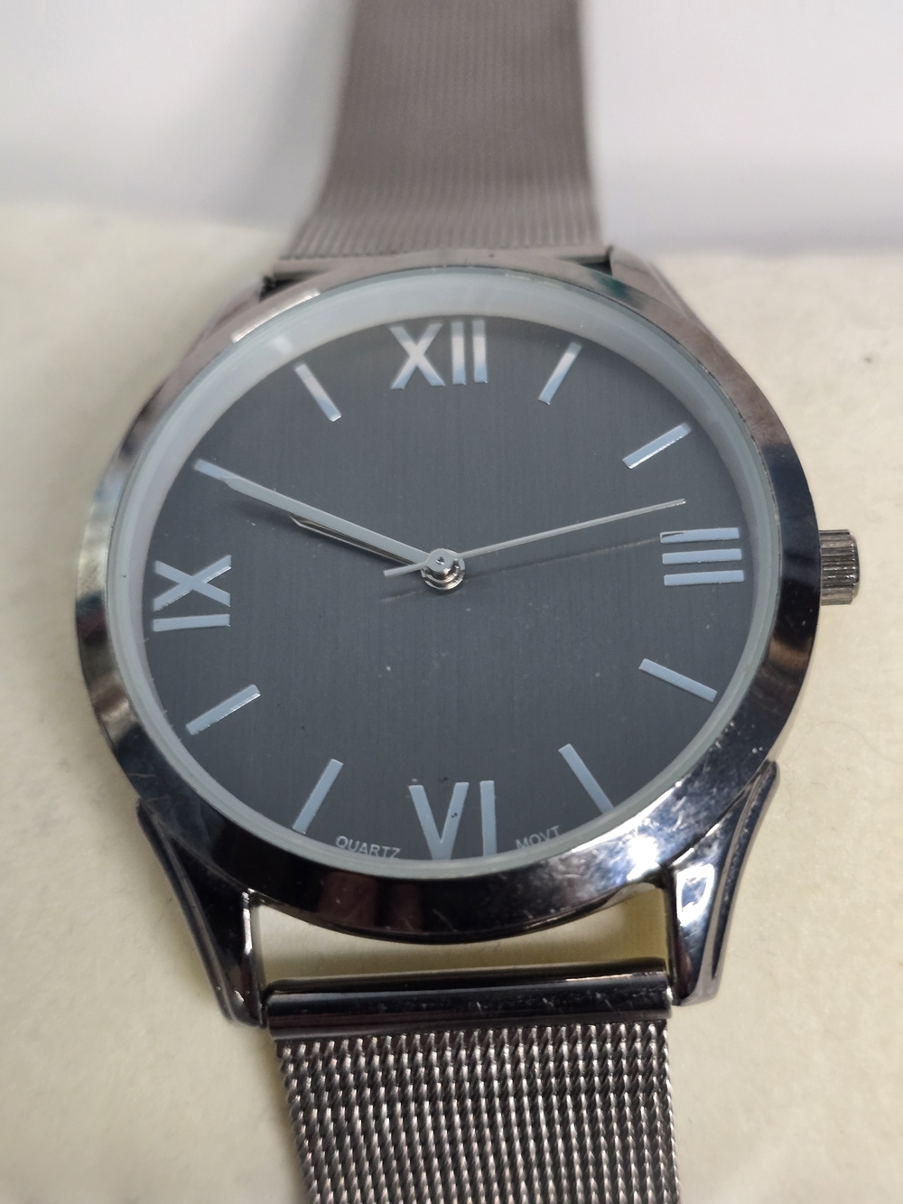 Geneva Silver Mesh Band Watch with Gray Dial